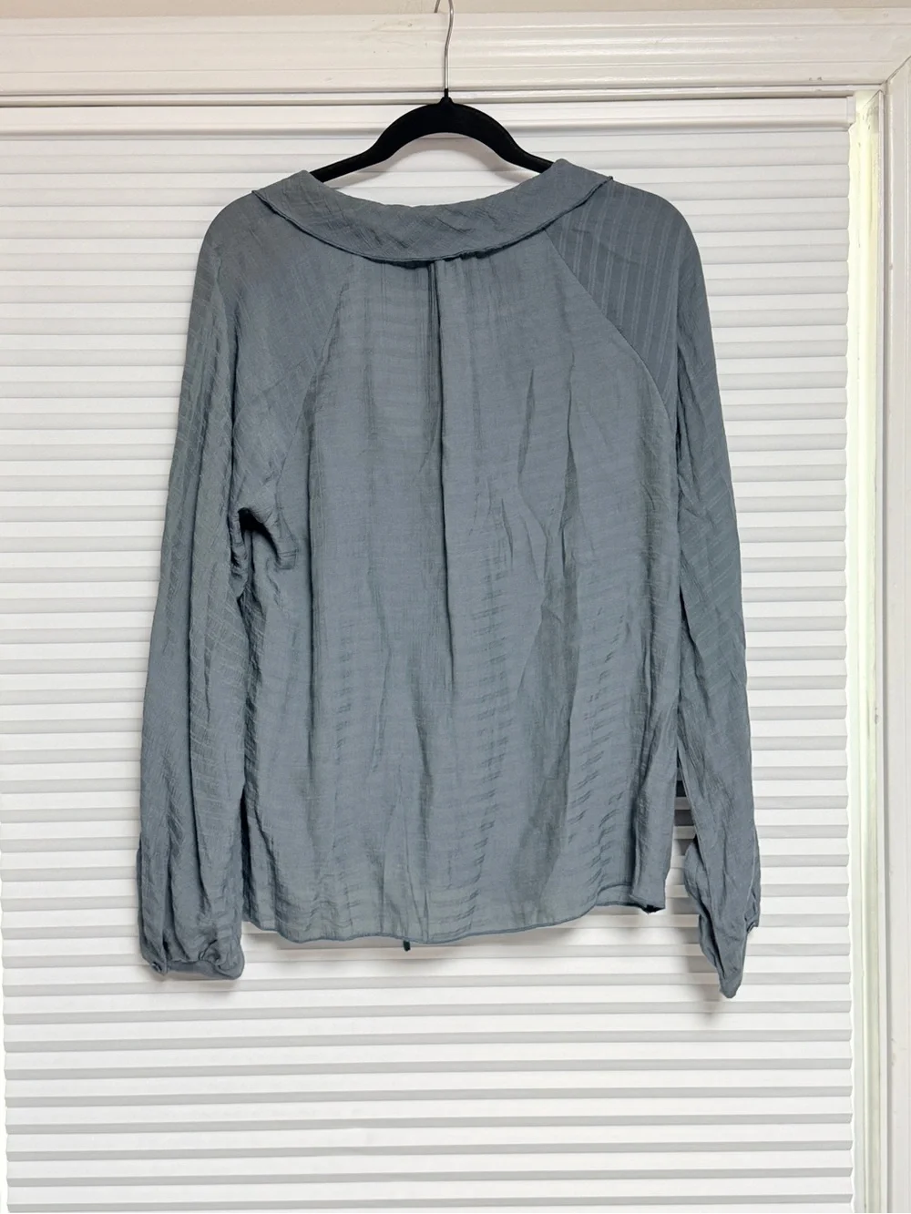Lightweight Slate Blue Ruffle-Front Women's Top - Large - Picture 2 of 5